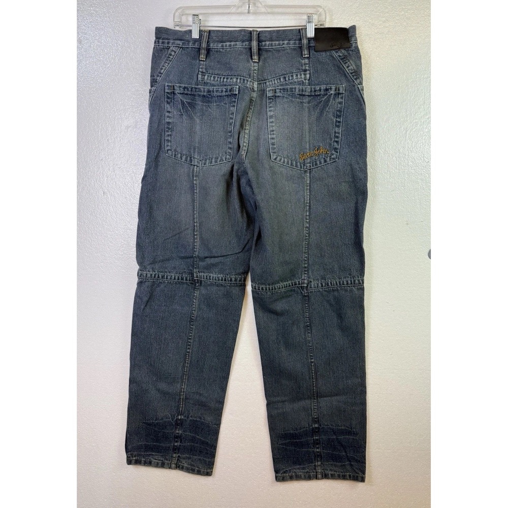 VTG Sean John Jeans Mens 36x32 Blue Wide Leg Distressed Denim Y2K Hip Hop Grunge